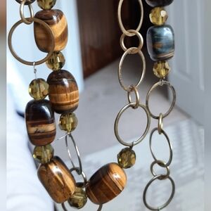 VINTAGE | Tiger Eye Quartz, Brass Links Necklace
